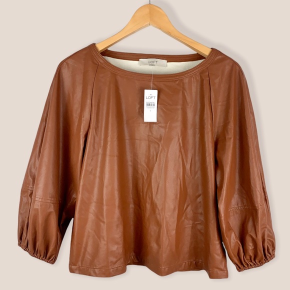 LOFT Tops - NWT Loft Vegan Faux Leather Long Sleeve Blouse S